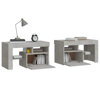Comodini 2 pz con Luci a LED Grigi Cemento 70x36,5x40 cm | homemem39