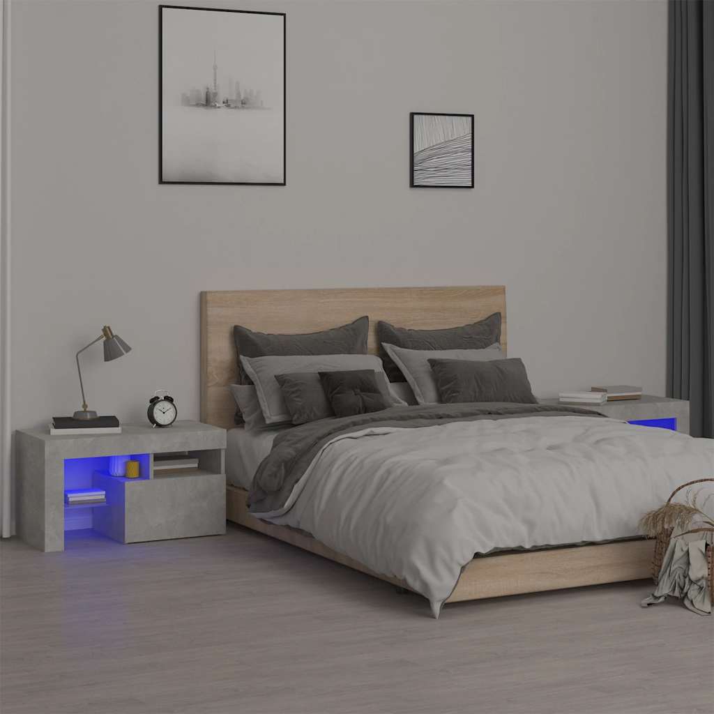 Comodini 2 pz con Luci a LED Grigi Cemento 70x36,5x40 cm | homemem39