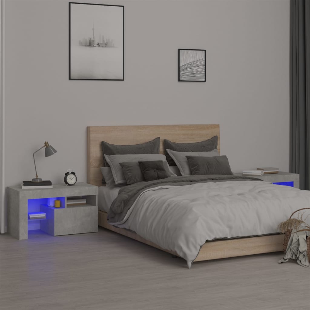 Comodini 2 pz con Luci a LED Grigi Cemento 70x36,5x40 cm - homemem39