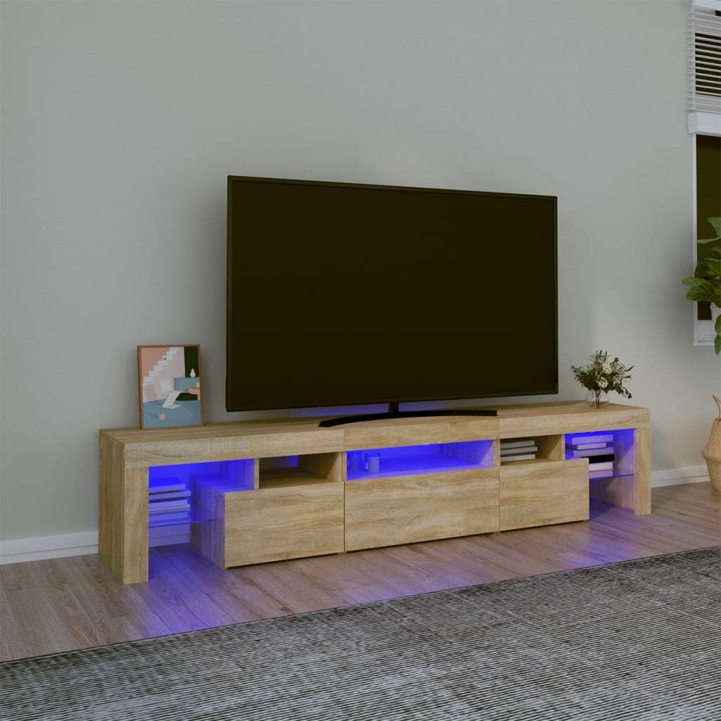 Mobile Porta TV con Luci LED Rovere Sonoma 200x36,5x40 cm - homemem39