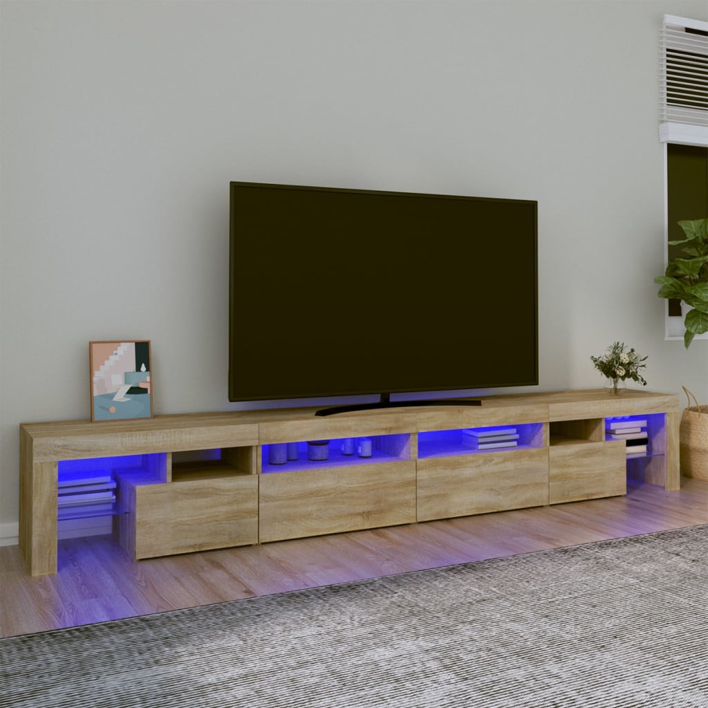 Mobile Porta TV con Luci LED Rovere Sonoma 260x36,5x40 cm - homemem39