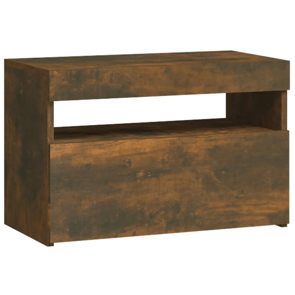 Comodino con Luci LED Rovere Fumo 60x35x40 cm - homemem39