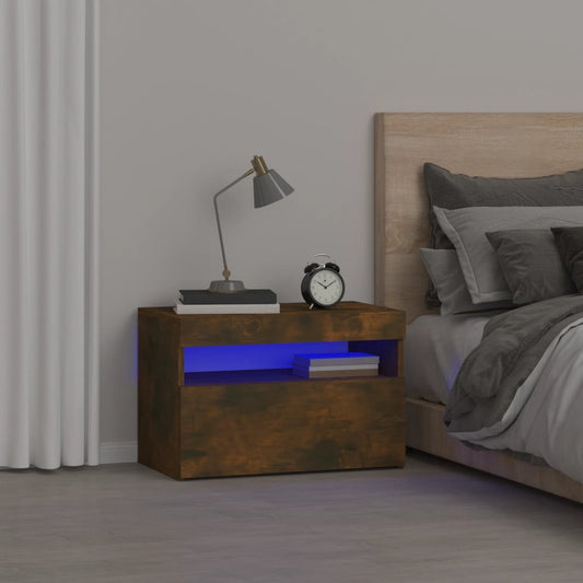 Comodino con Luci LED Rovere Fumo 60x35x40 cm | homemem39