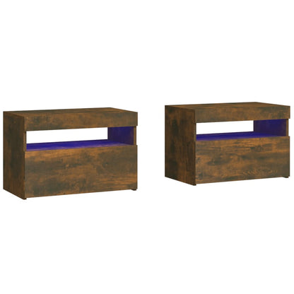 Comodini 2 pz con Luci LED Rovere Fumo 60x35x40 cm | homemem39