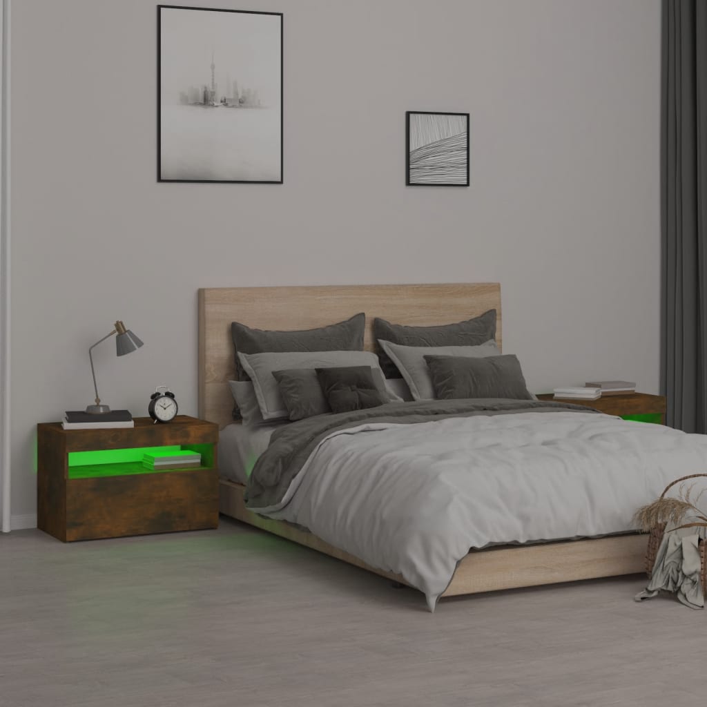Comodini 2 pz con Luci LED Rovere Fumo 60x35x40 cm - homemem39