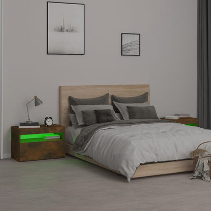 Comodini 2 pz con Luci LED Rovere Fumo 60x35x40 cm - homemem39