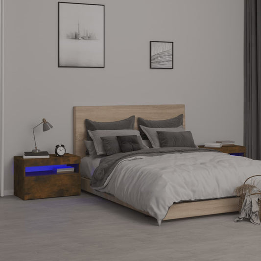 Comodini 2 pz con Luci LED Rovere Fumo 60x35x40 cm - homemem39
