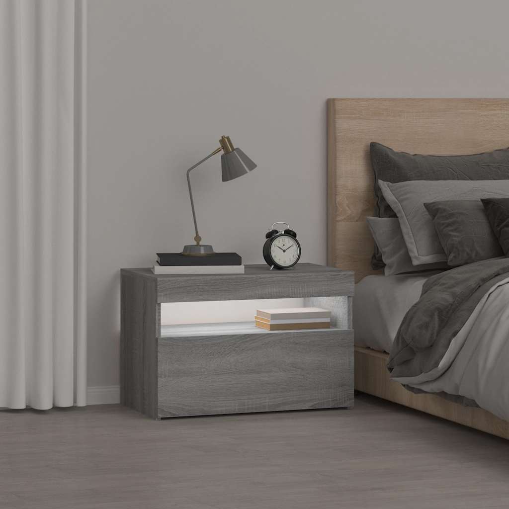 Comodino con Luci LED Grigio Sonoma 60x35x40 cm | homemem39