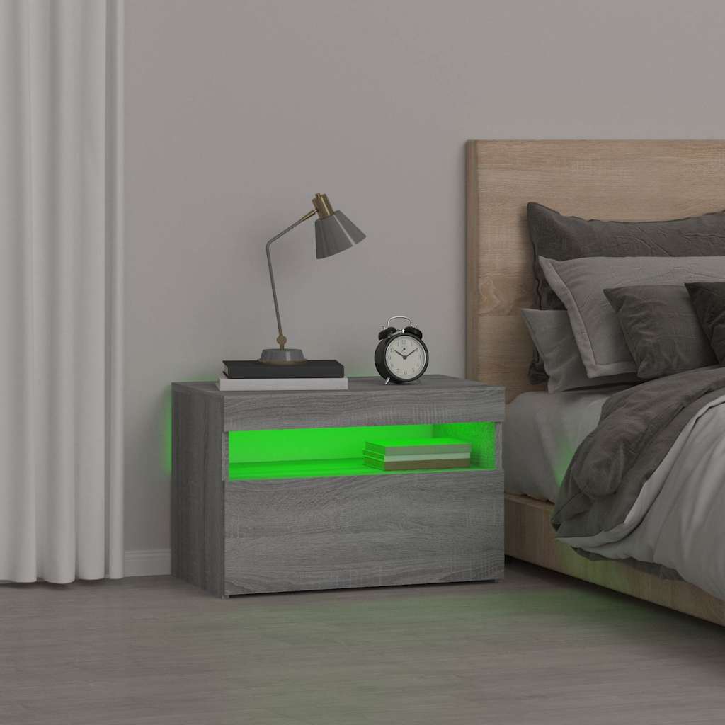 Comodino con Luci LED Grigio Sonoma 60x35x40 cm | homemem39