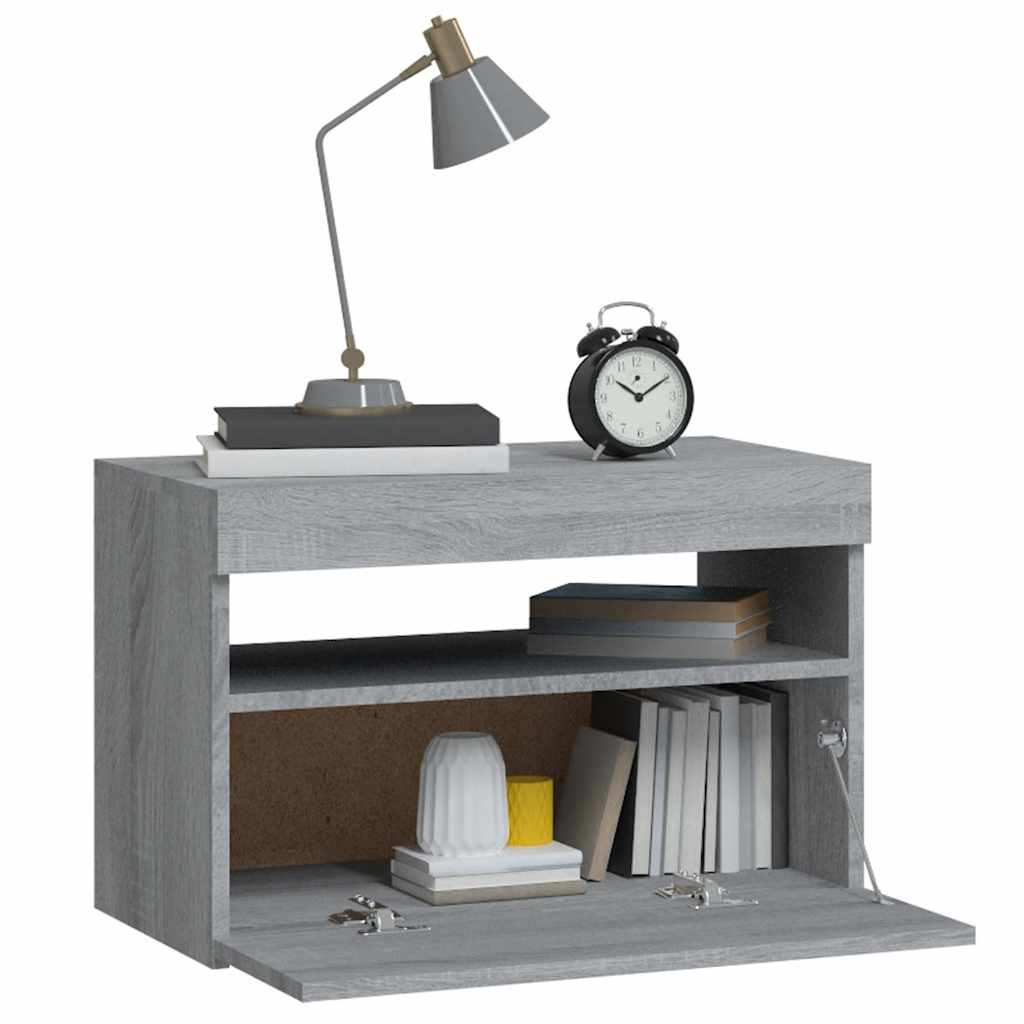 Comodino con Luci LED Grigio Sonoma 60x35x40 cm | homemem39