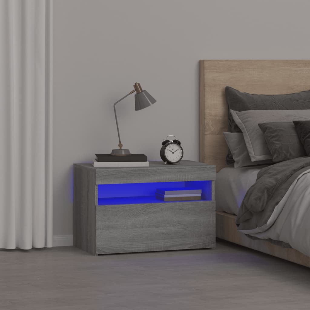 Comodino con Luci LED Grigio Sonoma 60x35x40 cm - homemem39