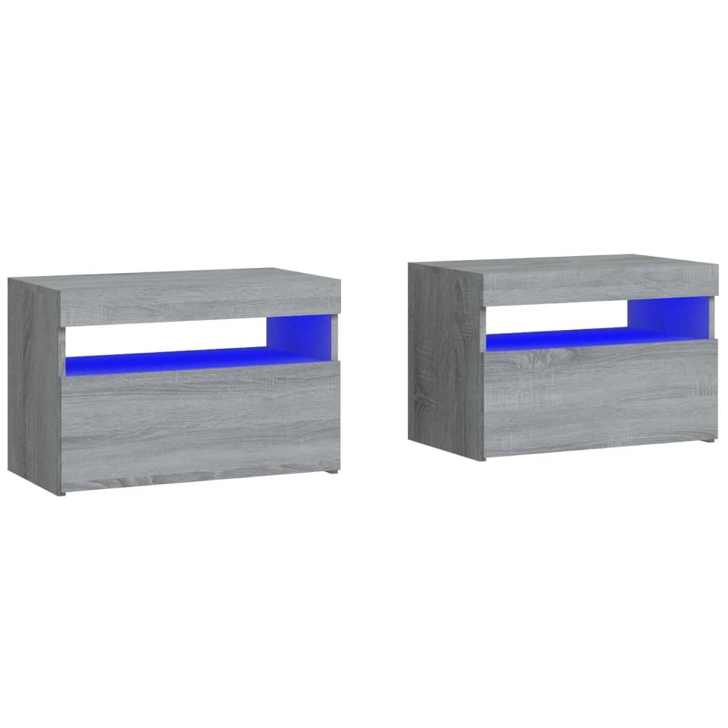 Comodini 2 pz con Luci LED Grigio Sonoma 60x35x40 cm | homemem39