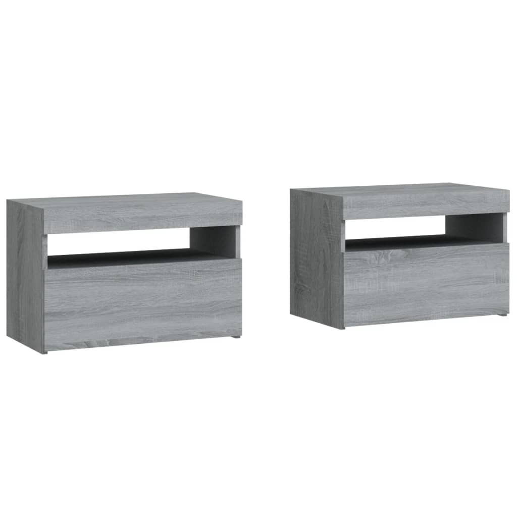 Comodini 2 pz con Luci LED Grigio Sonoma 60x35x40 cm | homemem39