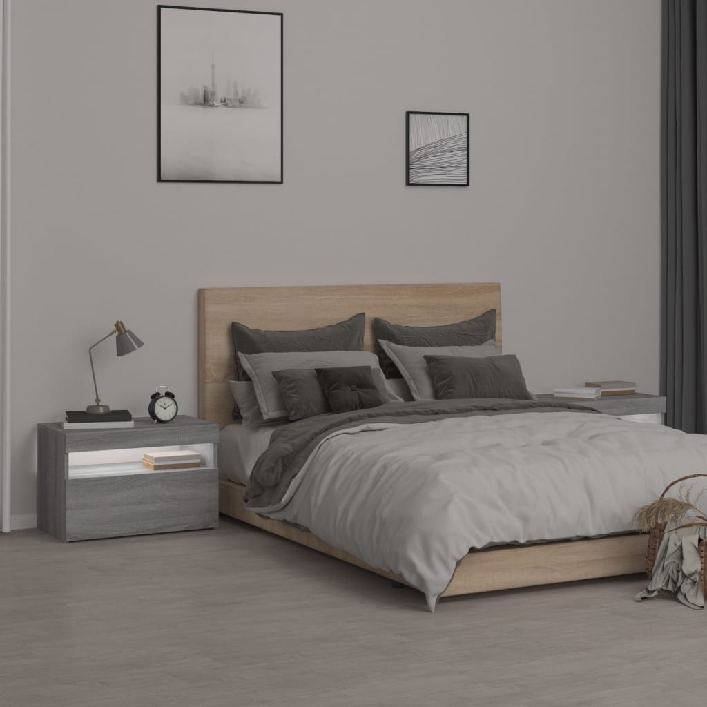 Comodini 2 pz con Luci LED Grigio Sonoma 60x35x40 cm | homemem39