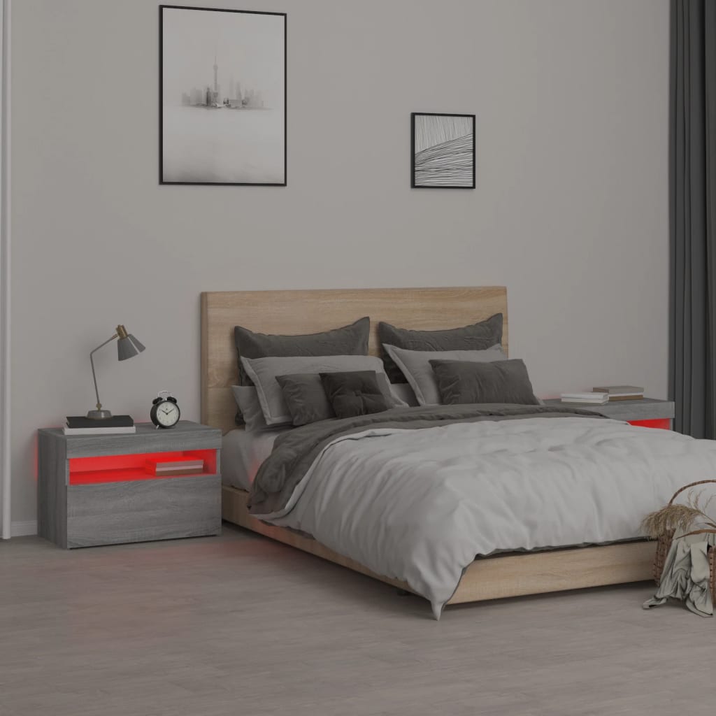 Comodini 2 pz con Luci LED Grigio Sonoma 60x35x40 cm - homemem39
