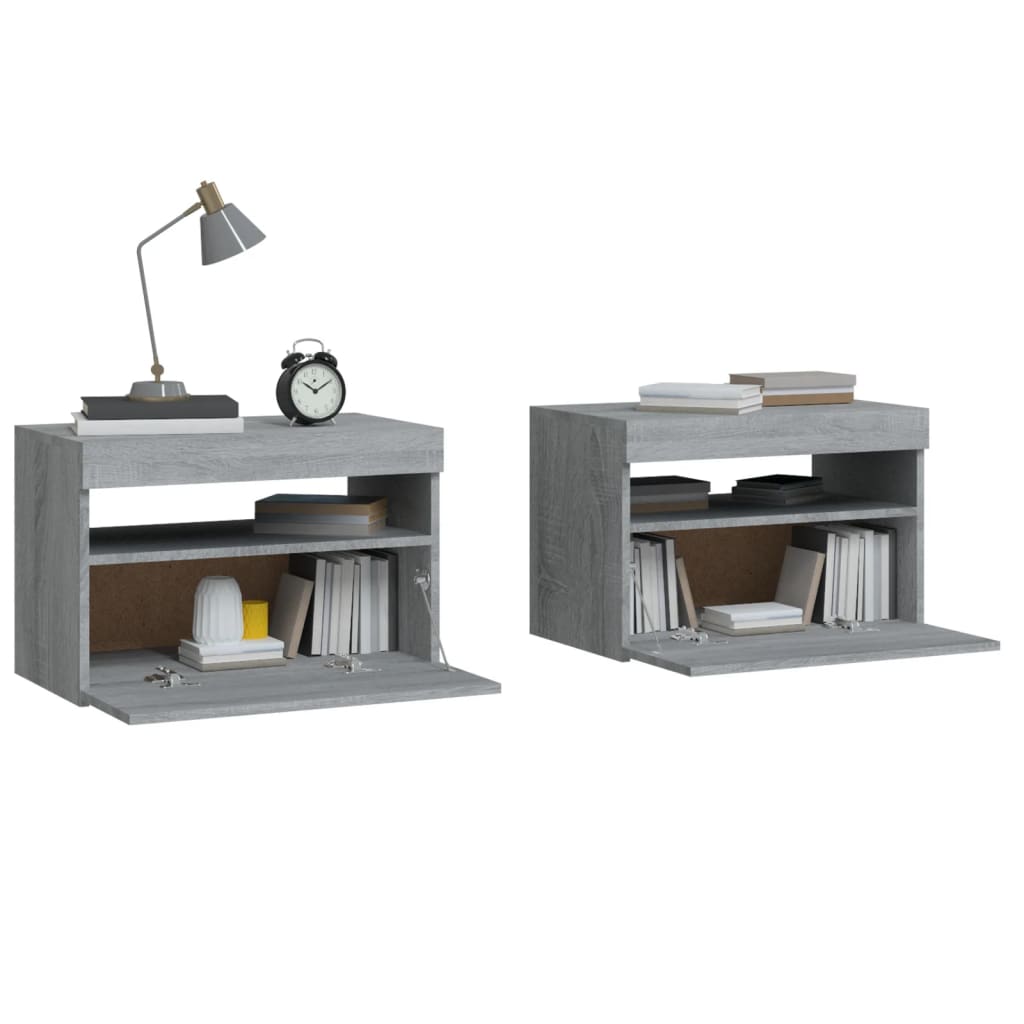 Comodini 2 pz con Luci LED Grigio Sonoma 60x35x40 cm | homemem39