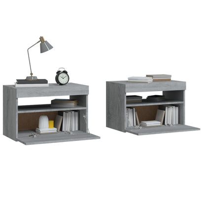 Comodini 2 pz con Luci LED Grigio Sonoma 60x35x40 cm | homemem39
