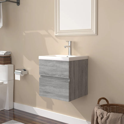 Mobile Bagno e Lavabo Integrato Grigio Sonoma Legno Multistrato | homemem39