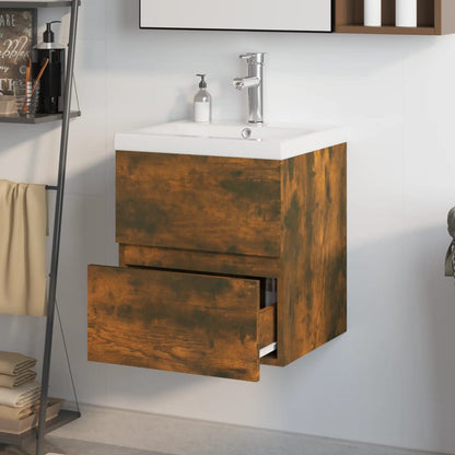 Mobile Bagno con Lavabo Integrato Rovere Fumo Legno Multistrato | homemem39