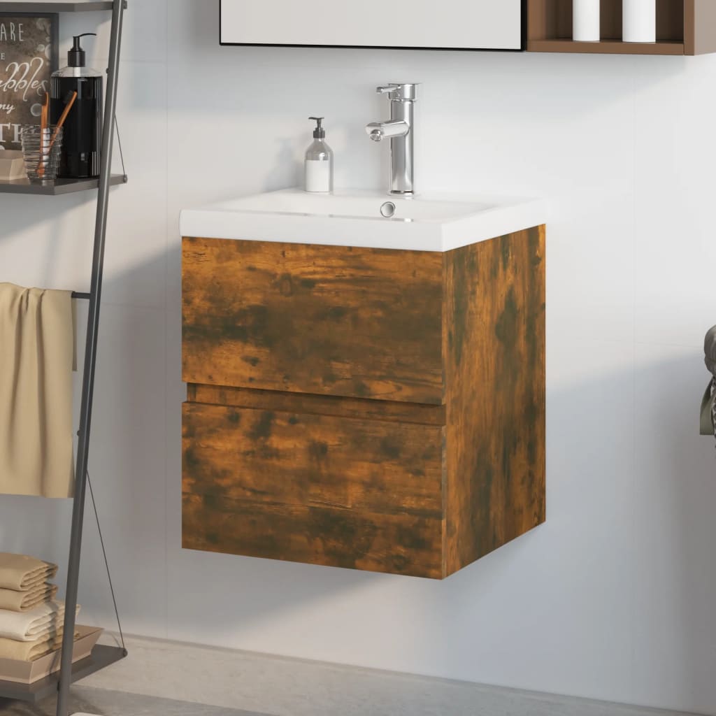 Mobile Bagno con Lavabo Integrato Rovere Fumo Legno Multistrato | homemem39