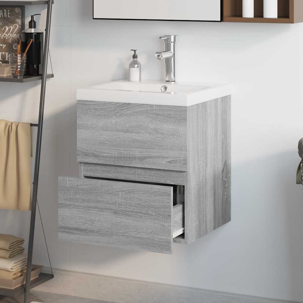 Mobile Bagno e Lavabo Integrato Grigio Sonoma Legno Multistrato | homemem39