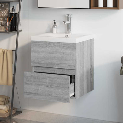 Mobile Bagno e Lavabo Integrato Grigio Sonoma Legno Multistrato | homemem39