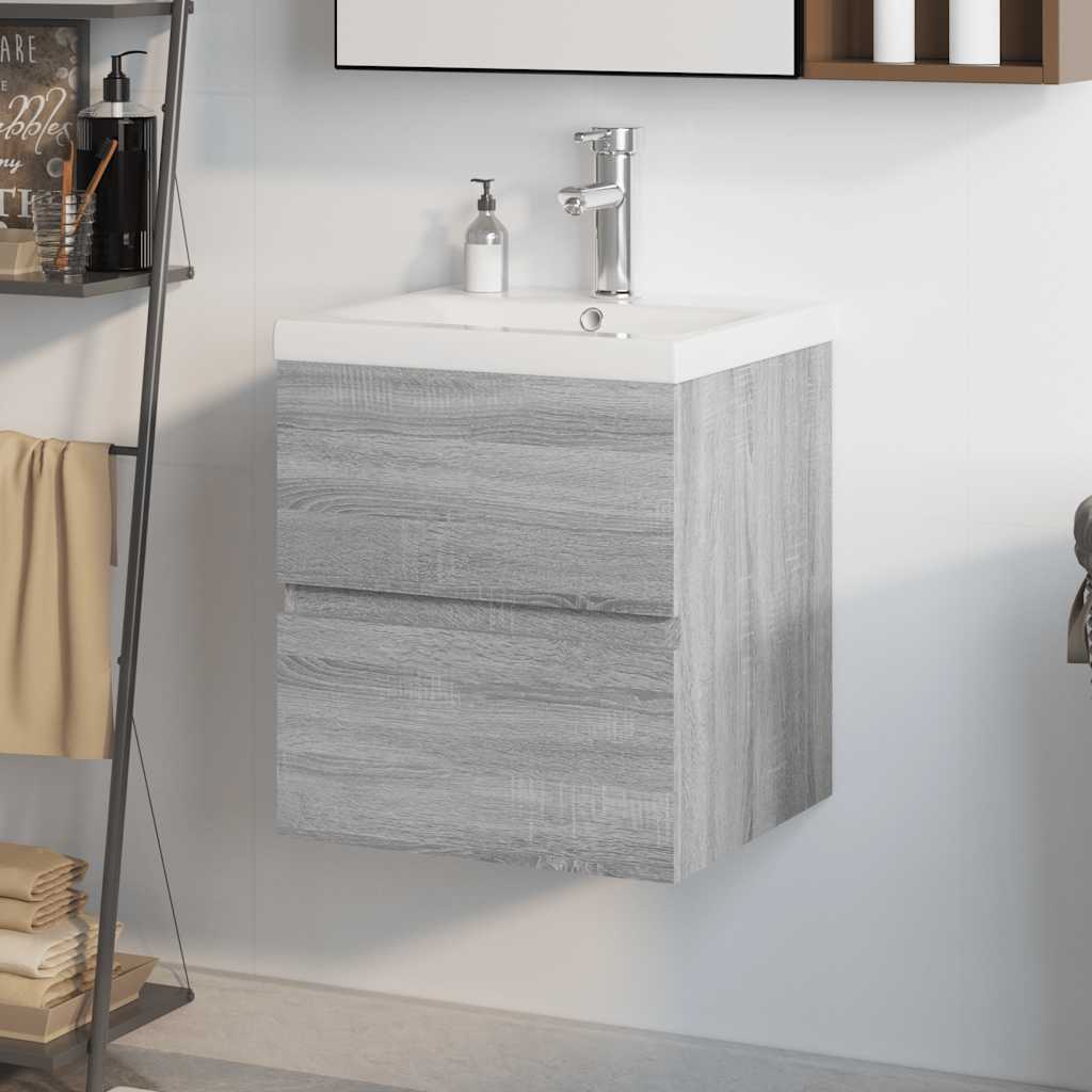 Mobile Bagno e Lavabo Integrato Grigio Sonoma Legno Multistrato | homemem39
