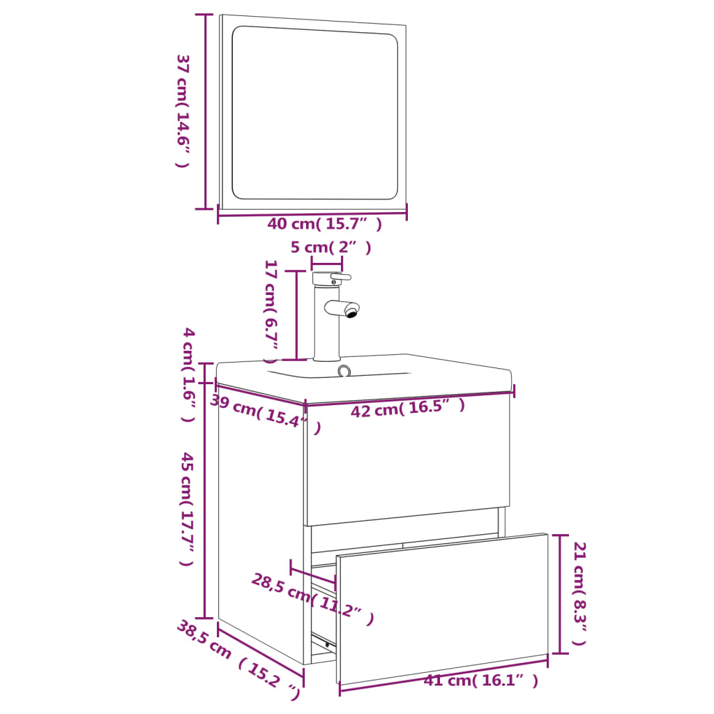Set di Mobili da Bagno Rovere Fumo in Legno Multistrato | homemem39