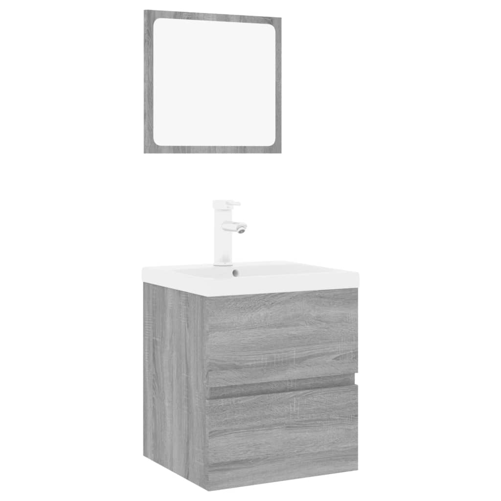 Set di Mobili da Bagno Grigio Sonoma in Legno Multistrato | homemem39