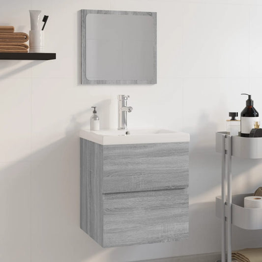 Set di Mobili da Bagno Grigio Sonoma in Legno Multistrato | homemem39