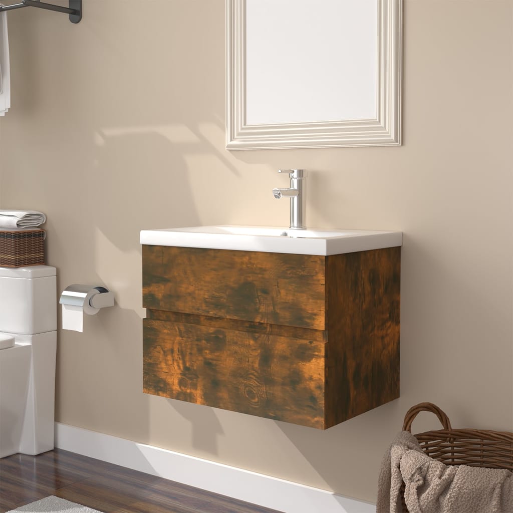 Mobile Bagno con Lavabo Integrato Rovere Fumo Legno Multistrato | homemem39