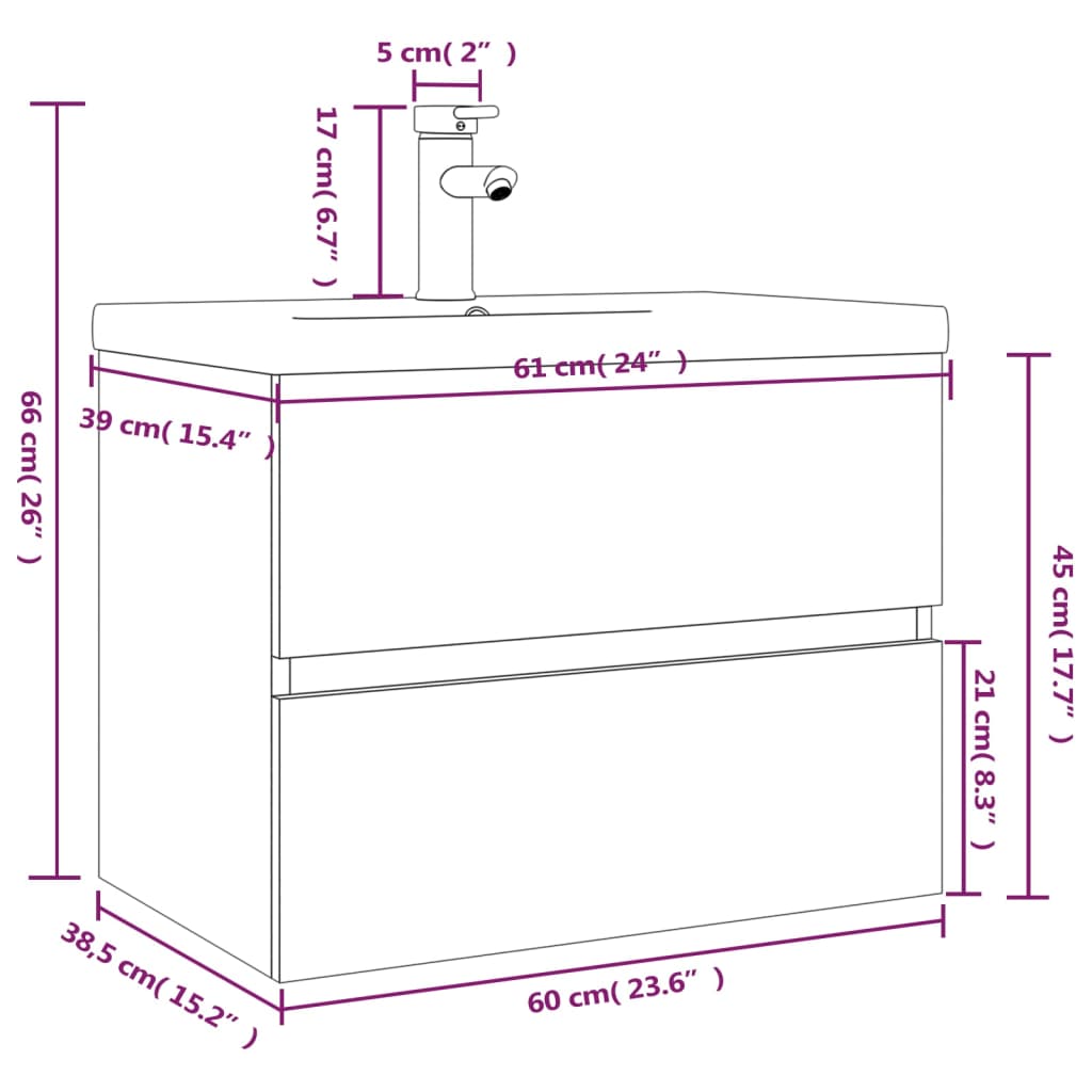 Mobile Bagno con Lavabo Integrato Rovere Fumo Legno Multistrato | homemem39