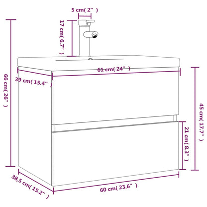 Mobile Bagno con Lavabo Integrato Rovere Fumo Legno Multistrato | homemem39