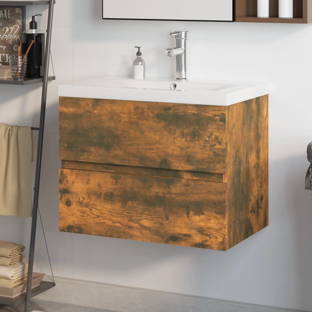 Mobile Bagno con Lavabo Integrato Rovere Fumo Legno Multistrato | homemem39