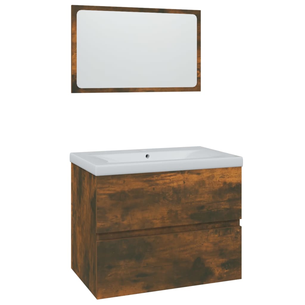 Set di Mobili da Bagno Rovere Fumo in Legno Multistrato