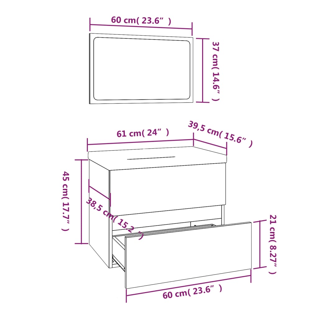 Set di Mobili da Bagno Rovere Fumo in Legno Multistrato