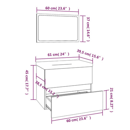 Set di Mobili da Bagno Rovere Fumo in Legno Multistrato