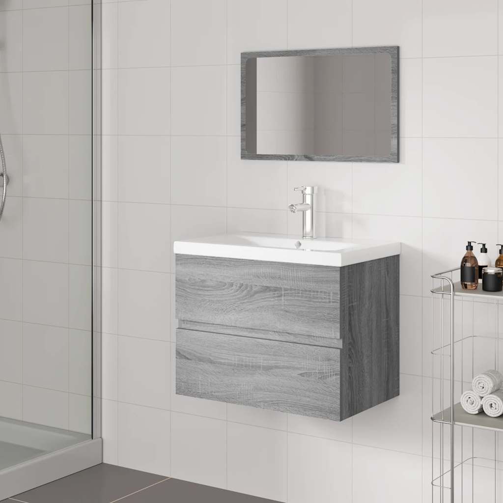 Set di Mobili da Bagno Grigio Sonoma in Legno Multistrato | homemem39