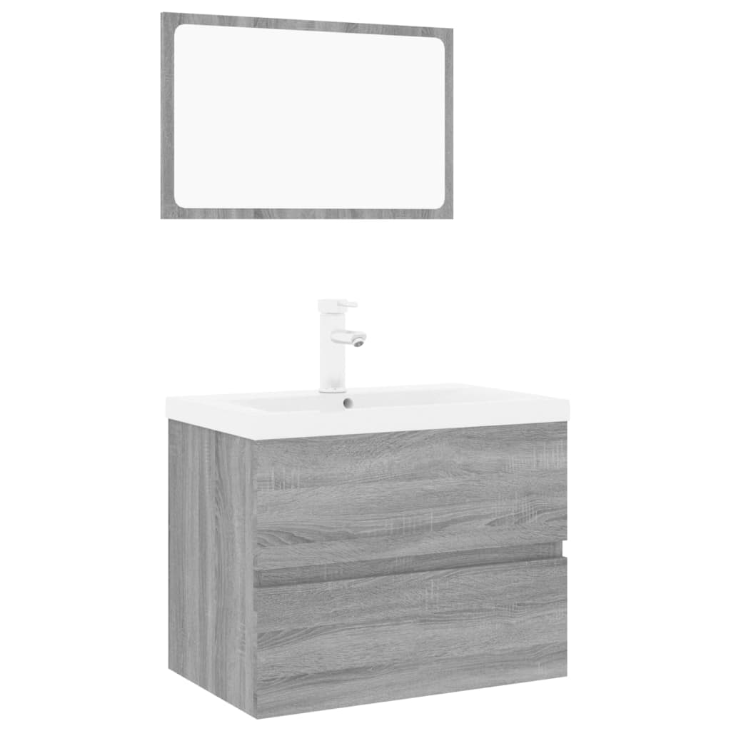Set di Mobili da Bagno Grigio Sonoma in Legno Multistrato | homemem39