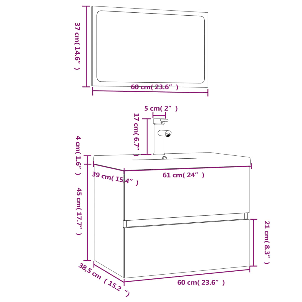 Set di Mobili da Bagno Grigio Sonoma in Legno Multistrato | homemem39