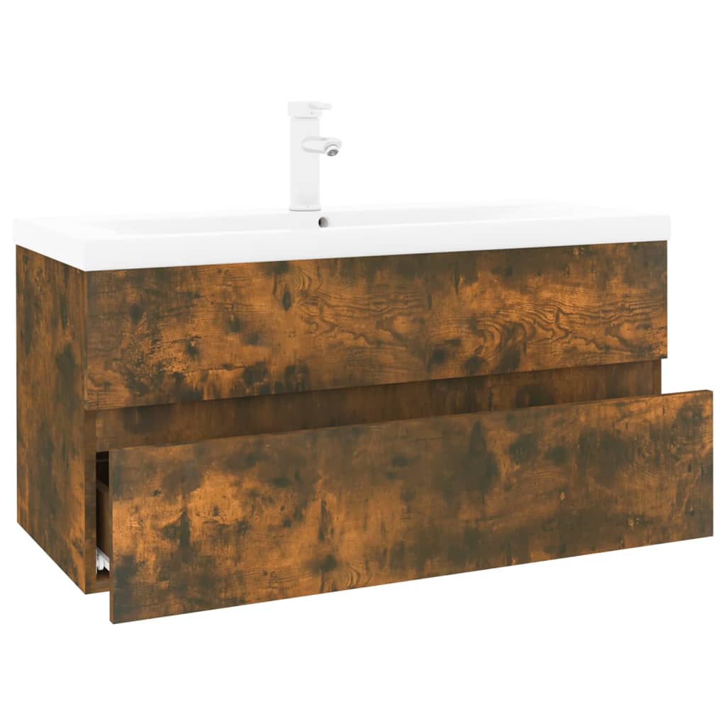 Mobile Bagno con Lavabo Integrato Rovere Fumo Legno Multistrato | homemem39