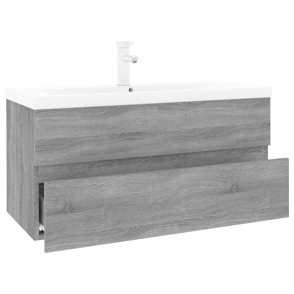 Mobile Bagno e Lavabo Integrato Grigio Sonoma Legno Multistrato | homemem39