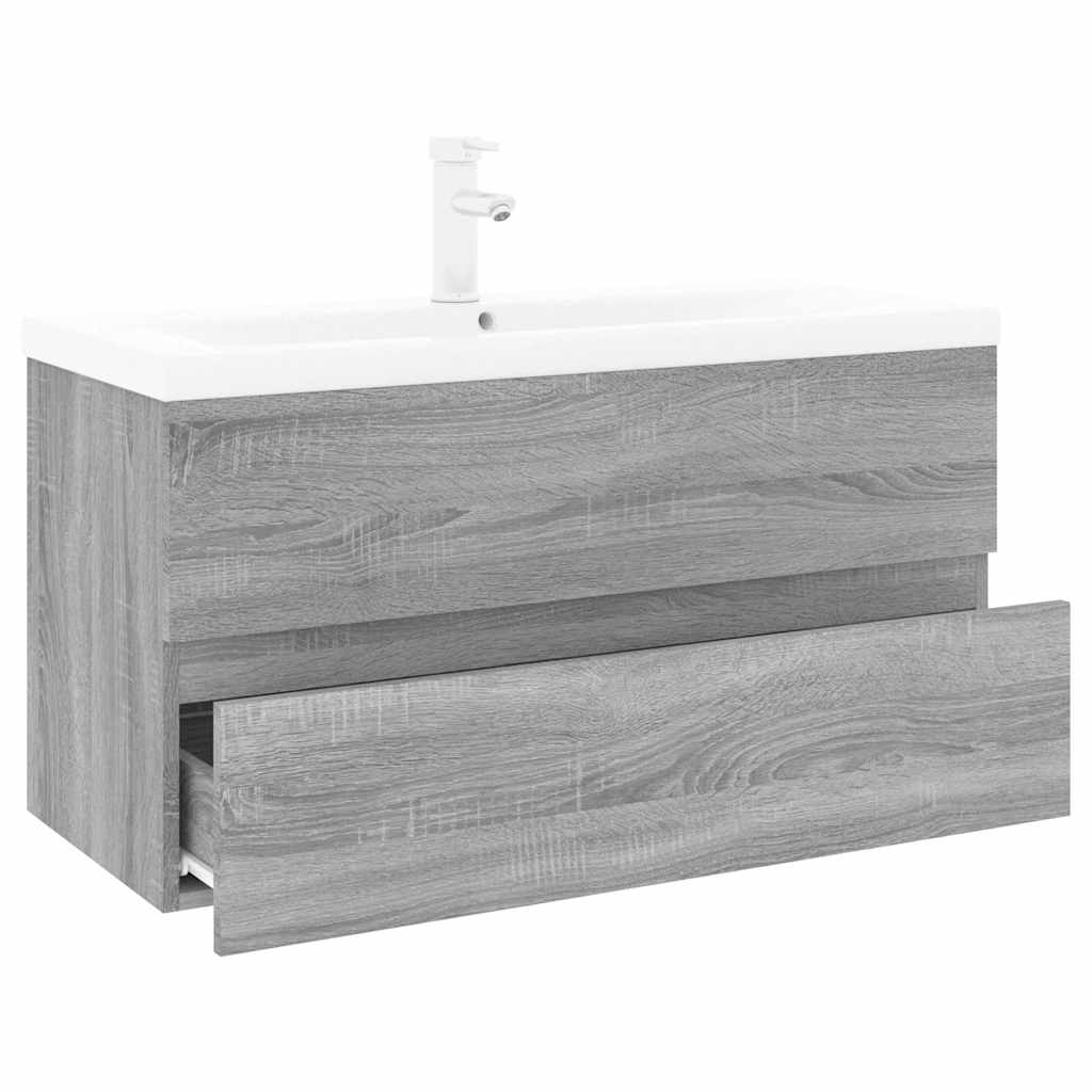 Mobile Bagno e Lavabo Integrato Grigio Sonoma Legno Multistrato | homemem39