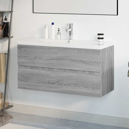 Mobile Bagno e Lavabo Integrato Grigio Sonoma Legno Multistrato | homemem39