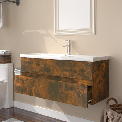 Mobile Bagno con Lavabo Integrato Rovere Fumo Legno Multistrato | homemem39