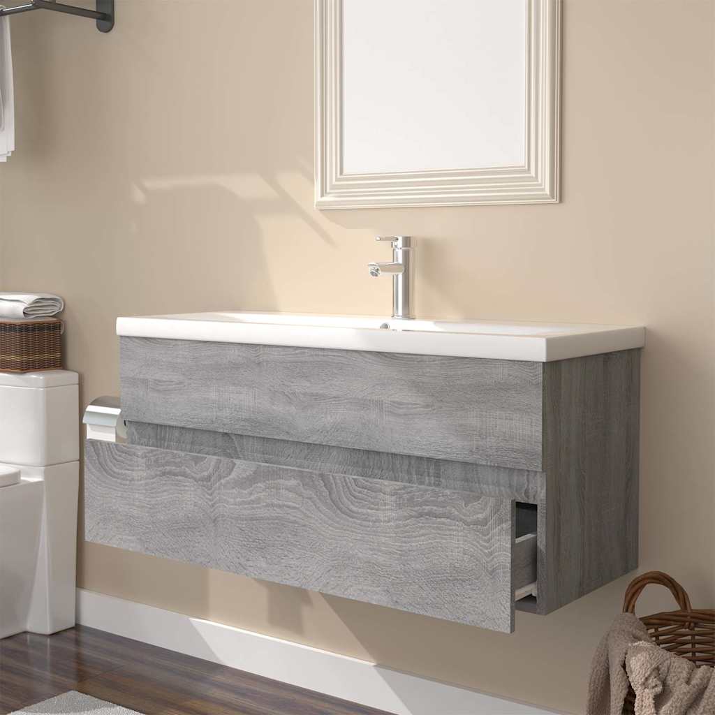 Mobile Bagno e Lavabo Integrato Grigio Sonoma Legno Multistrato | homemem39