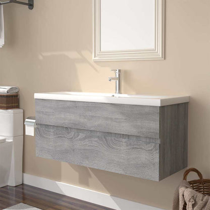 Mobile Bagno e Lavabo Integrato Grigio Sonoma Legno Multistrato | homemem39