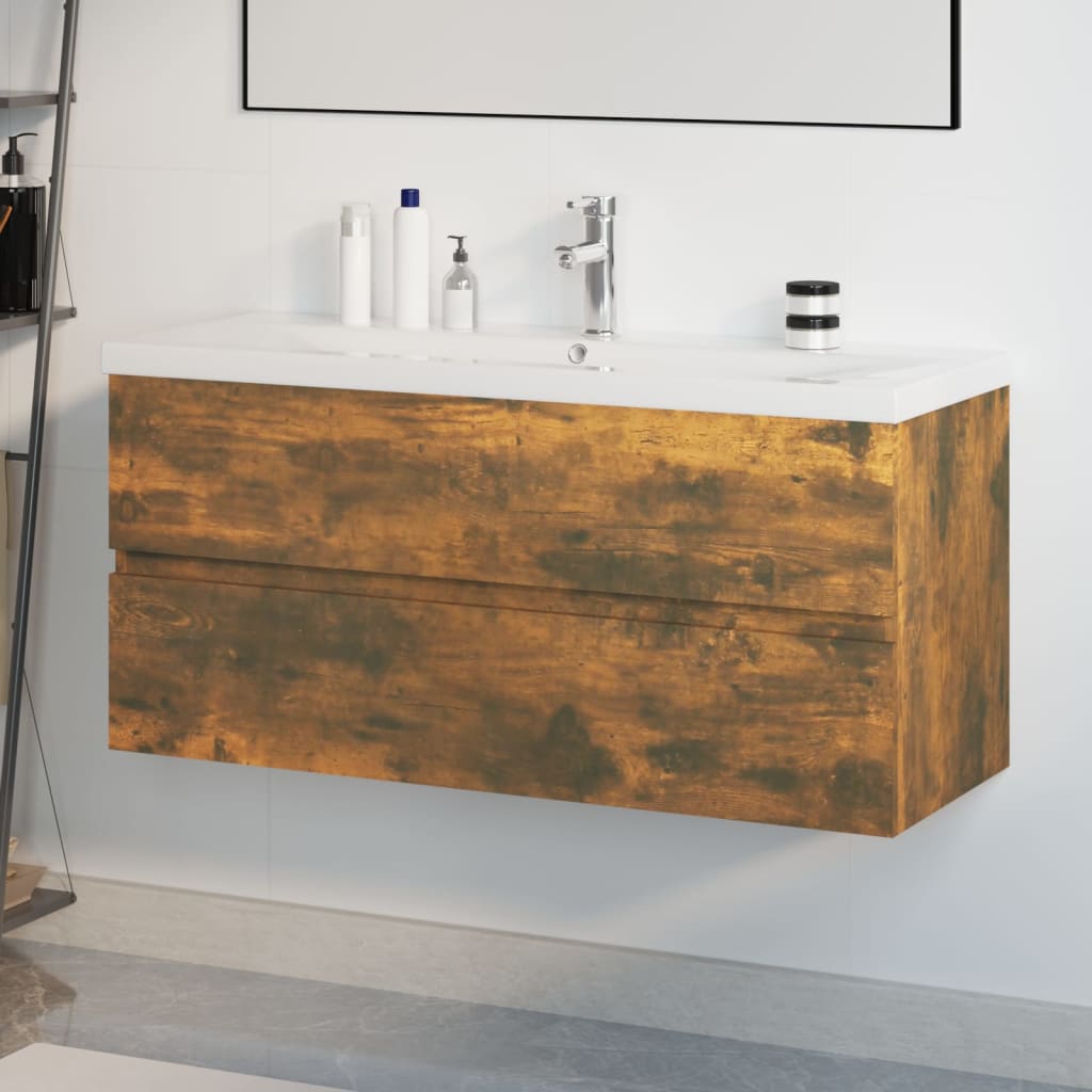 Mobile Bagno con Lavabo Integrato Rovere Fumo Legno Multistrato | homemem39