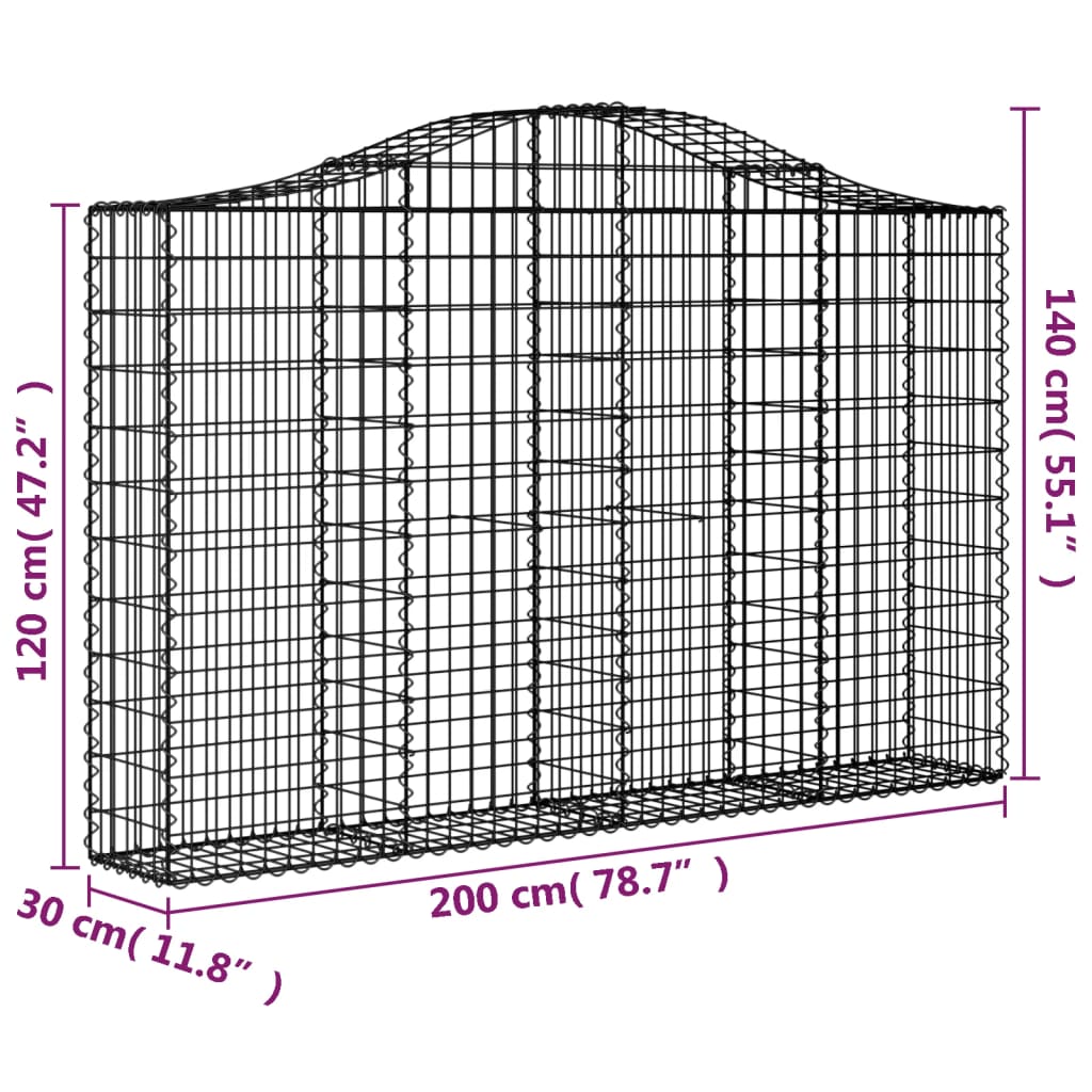 Cesto Gabbione ad Arco 200x30x120/140 cm Ferro Zincato | homemem39