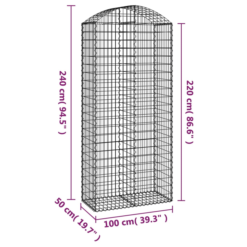 Cesto Gabbione ad Arco 100x50x220/240 cm Ferro Zincato - homemem39